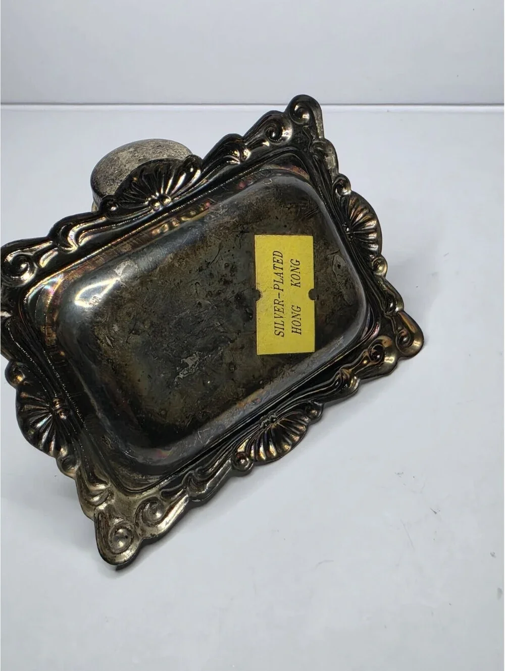 Vintage Mini Glass Salt & Pepper Shakers w/ Silver Plated Tray